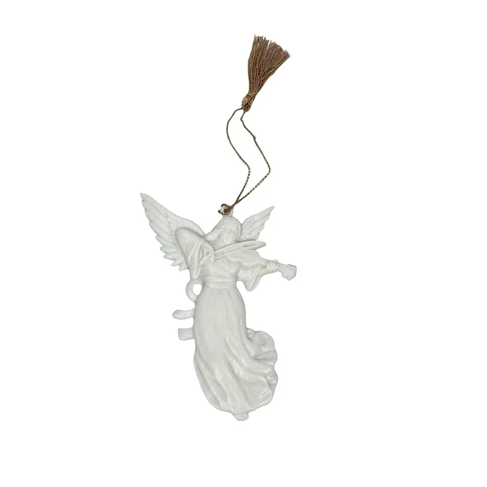 Lenox China Renaissance Angel Ornament with Violin White Bisque Fine Porcelain